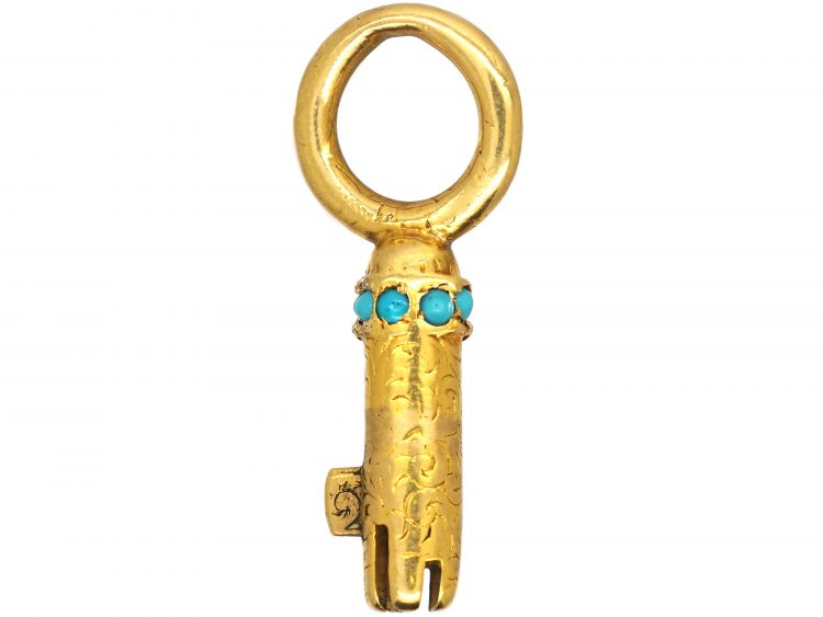 Victorian 15ct Gold Key set with Turquoise