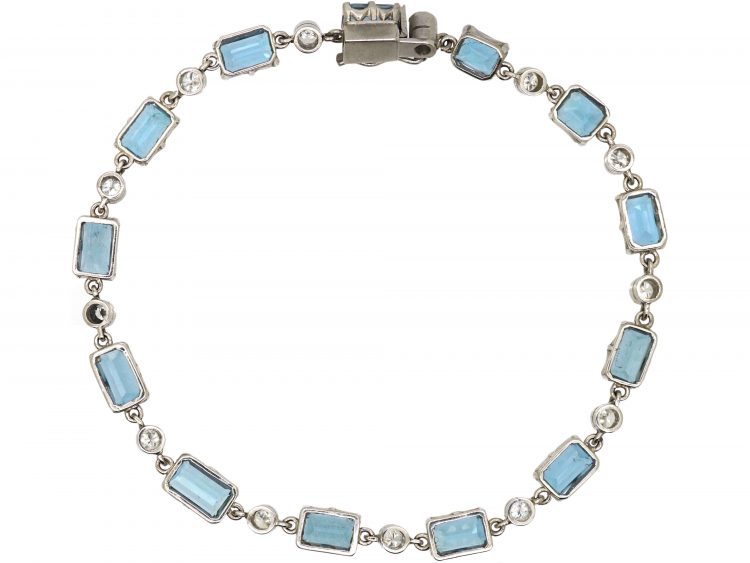 Early 20th Century Platinum Bracelet set with Aquamarines & Diamonds