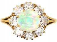 Edwardian 18ct Gold, Opal & Diamond Cluster Ring