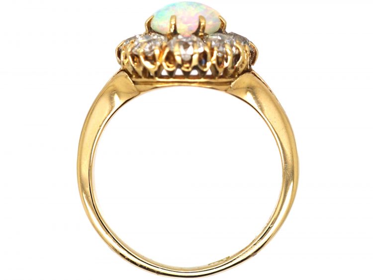 Edwardian 18ct Gold, Opal & Diamond Cluster Ring