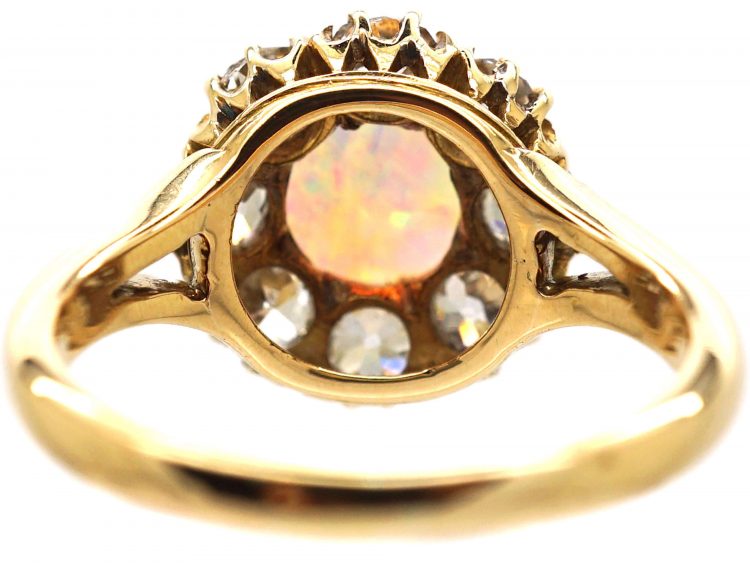 Edwardian 18ct Gold, Opal & Diamond Cluster Ring