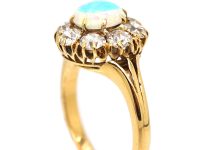 Edwardian 18ct Gold, Opal & Diamond Cluster Ring