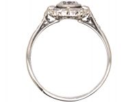 Art Deco Platinum, Diamond Cluster Ring with Baguette & Round Diamonds