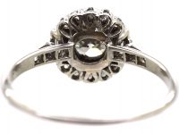 Art Deco Platinum, Diamond Cluster Ring with Baguette & Round Diamonds