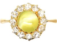 Edwardian 18ct Gold Cat's Eye Chrysoberyl & Diamond Cluster Ring