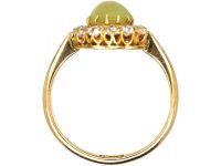 Edwardian 18ct Gold Cat's Eye Chrysoberyl & Diamond Cluster Ring