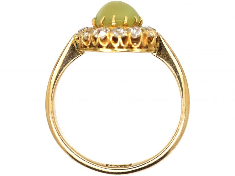 Edwardian 18ct Gold Cat's Eye Chrysoberyl & Diamond Cluster Ring