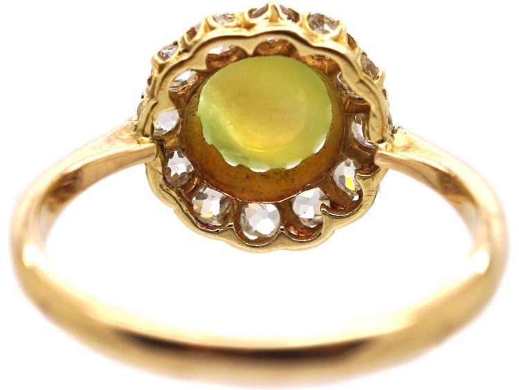 Edwardian 18ct Gold Cat's Eye Chrysoberyl & Diamond Cluster Ring