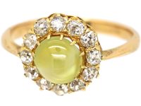 Edwardian 18ct Gold Cat's Eye Chrysoberyl & Diamond Cluster Ring