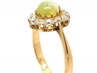 Edwardian 18ct Gold Cat's Eye Chrysoberyl & Diamond Cluster Ring