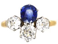 Edwardian 18ct Gold, Platinum, Sapphire & Diamond Four Stone Ring