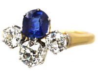 Edwardian 18ct Gold, Platinum, Sapphire & Diamond Four Stone Ring