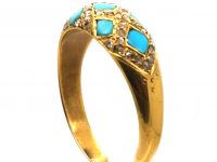 Victorian 18ct Gold Cross Cross Ring set with Turquoise & Diamonds