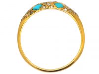 Victorian 18ct Gold Cross Cross Ring set with Turquoise & Diamonds