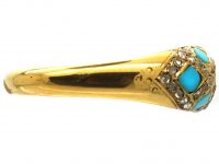 Victorian 18ct Gold Cross Cross Ring set with Turquoise & Diamonds