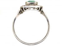 Art Deco Platinum Rectangular Ring set with an Emerald & Diamonds