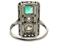 Art Deco Platinum Rectangular Ring set with an Emerald & Diamonds