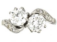 Edwardian 18ct White Gold & Platinum, Two Stone Diamond Crossover Ring