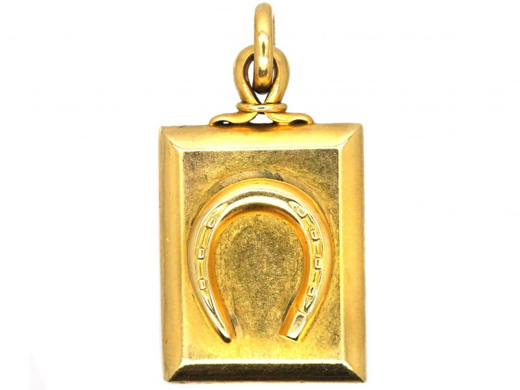 Victorian 18ct Gold Rectangular Locket with Horseshoe & Bloodstone