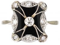 Art Deco 18ct White Gold, Onyx & Diamond Ring