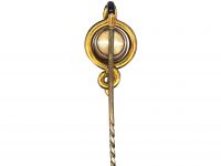 Victorian 18ct Gold, Banded Agate & Enamel Snake Tie Pin with Rose Diamond Eyes