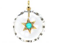 Victorian 15ct Gold & Rock Crystal Pendant with Star set with Rose Diamonds & Turquoise