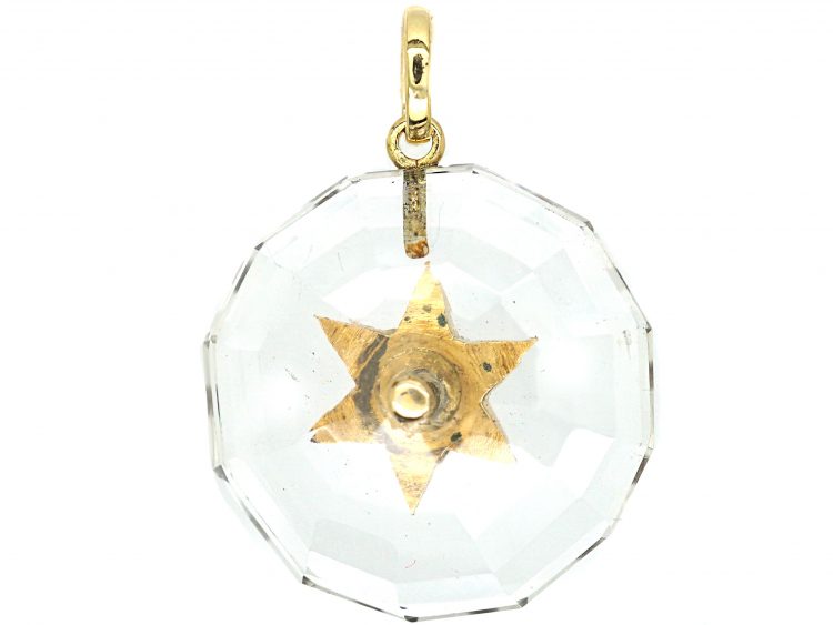 Victorian 15ct Gold & Rock Crystal Pendant with Star set with Rose Diamonds & Turquoise