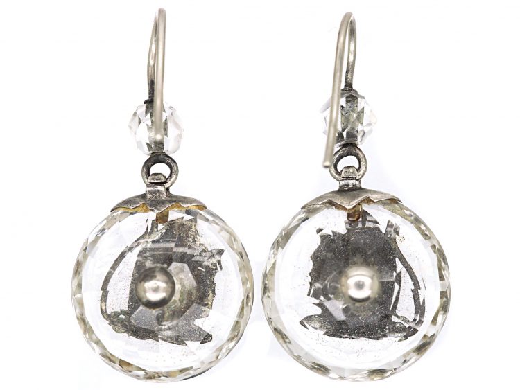 Victorian Silver & Rock Crystal Butterfly Drop Earrings