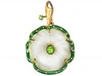 Edwardian 15ct Gold, Mother of Pearl, Green Enamel & Green Garnet Pansy Pendant