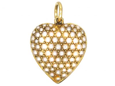 Edwardian 15ct Gold Heart Shaped Pendant Pavé Set with Natural Split Pearls