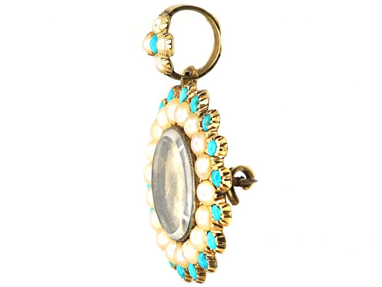 Early 19th Century 15ct Gold, Turquoise & Natural Split Pearl Pendant