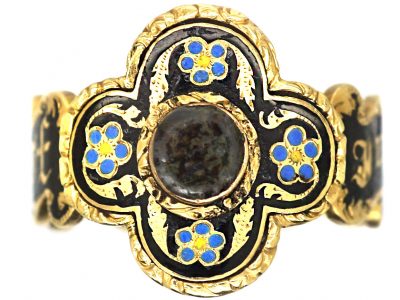 Georgian 15ct Gold & Enamel Mourning Ring with Heart on the Reverse