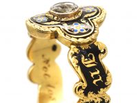 Georgian 15ct Gold & Enamel Mourning Ring with Heart on the Reverse