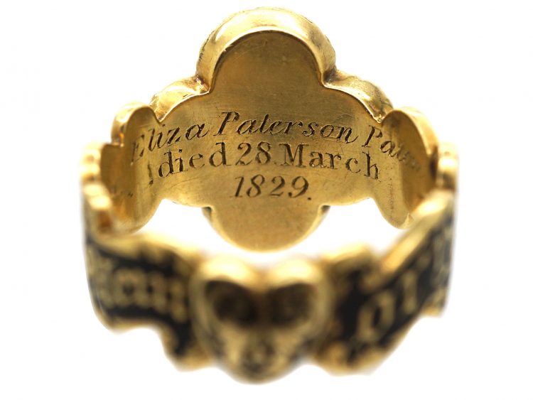 Georgian 15ct Gold & Enamel Mourning Ring with Heart on the Reverse