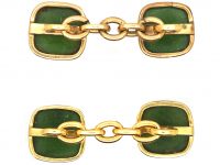 Art Deco 18ct Gold, Cabochon Cut Jade Cufflinks