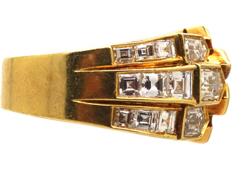 Modernist 18ct Gold Gauntlet Ring set with Princess Cut & Bullet Diamonds