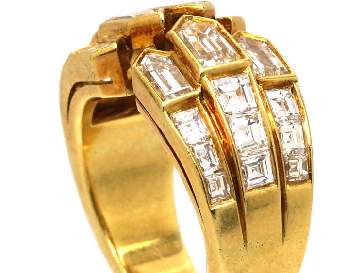 Modernist 18ct Gold Gauntlet Ring set with Princess Cut & Bullet Diamonds