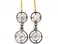 Edwardian 15ct Gold & Platinum, Two Stone Diamond Drop Earrings