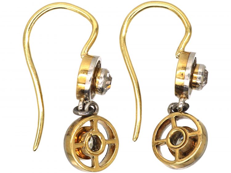 Edwardian 15ct Gold & Platinum, Two Stone Diamond Drop Earrings