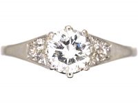 Art Deco Platinum, Diamond Solitaire Ring with Diamond Set Shoulders