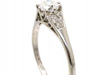 Art Deco Platinum, Diamond Solitaire Ring with Diamond Set Shoulders