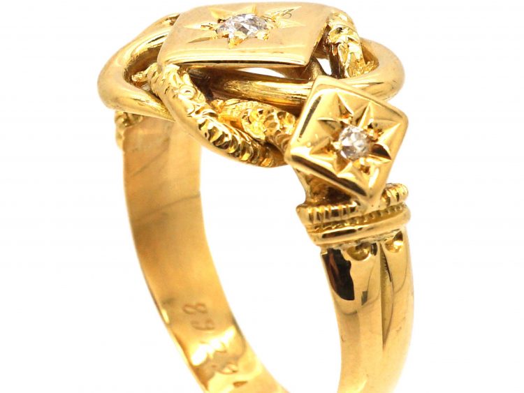 Edwardian 18ct Gold Knot Ring set with Three Diamonds