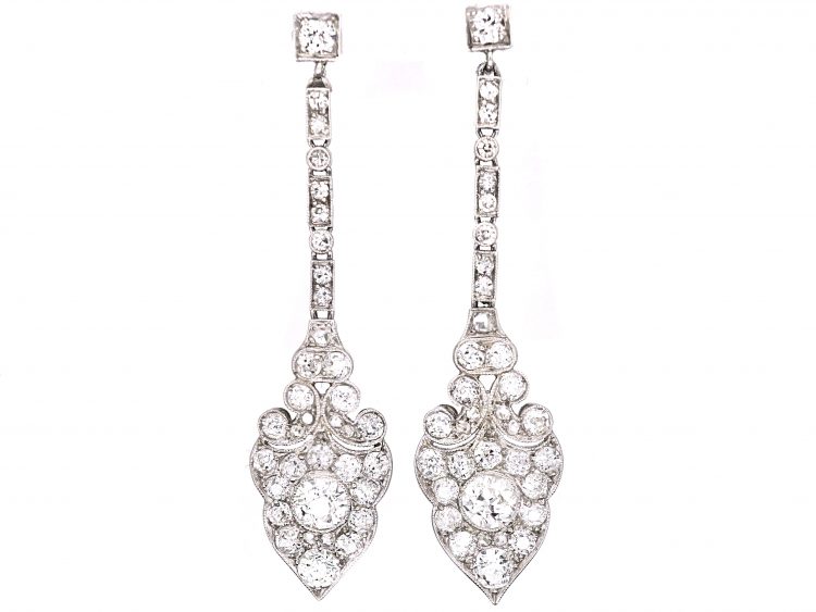 Early 20th Century Platinum Diamond Drop Earrings