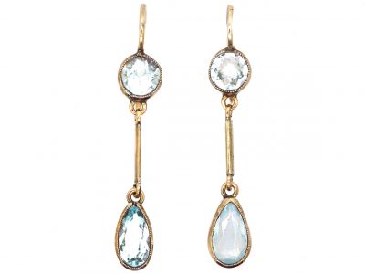 Edwardian 15ct Gold Aquamarine Drop Earrings