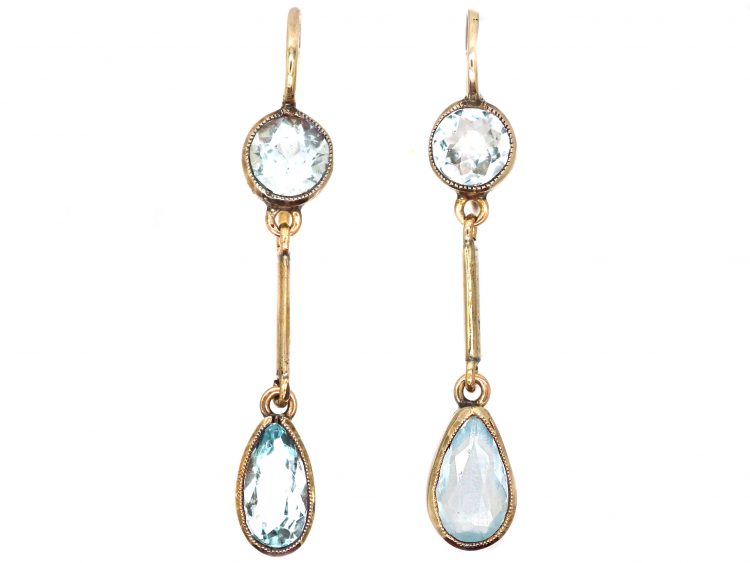 Edwardian 15ct Gold Aquamarine Drop Earrings