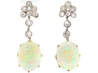 Edwardian Platinum & 15ct Gold Drop Earrings set with Opals & Diamonds