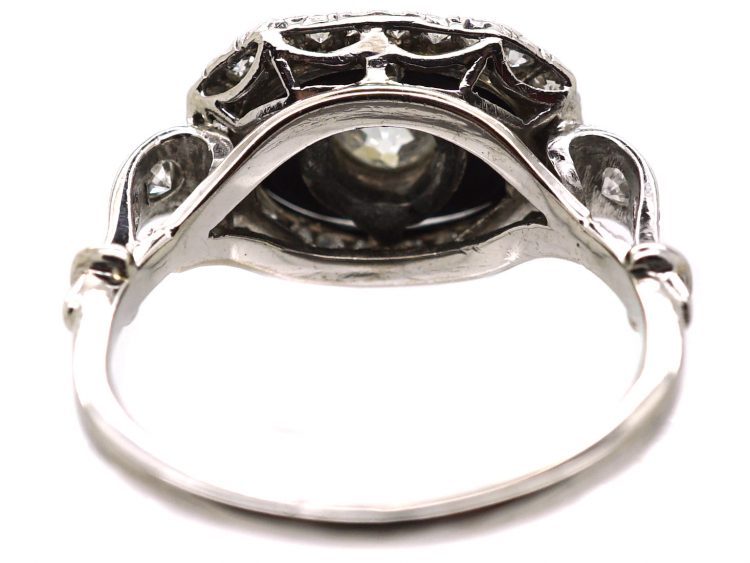 Art Deco Platinum, Onyx & Diamond Oval Cluster Ring