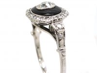 Art Deco Platinum, Onyx & Diamond Oval Cluster Ring