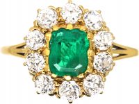 Early 20th Century 18ct Gold, Emerald & Diamond Cluster Ring