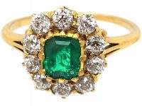 Early 20th Century 18ct Gold, Emerald & Diamond Cluster Ring